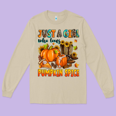Just A Girl Who Loves Pumpkin Spice Long Sleeve Tee Designed By Zillion Design Studio