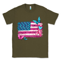 Army Green American flag breast cancer with ribbon Classic Tee - texasbilliewilder