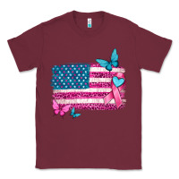 Burgundy American flag breast cancer with ribbon Classic Tee - texasbilliewilder