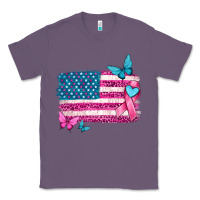 Lavender American flag breast cancer with ribbon Classic Tee - texasbilliewilder