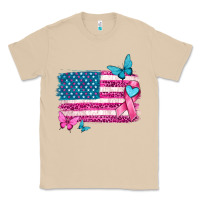 Mushroom American flag breast cancer with ribbon Classic Tee - texasbilliewilder