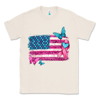 Natural American flag breast cancer with ribbon Classic Tee - texasbilliewilder