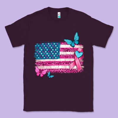 American Flag Breast Cancer With Ribbon Classic Tee Designed By Texasbilliewilder