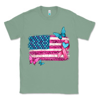 Sage American flag breast cancer with ribbon Classic Tee - texasbilliewilder