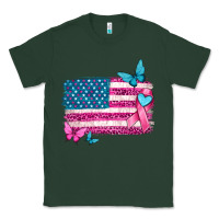 Sports Green American flag breast cancer with ribbon Classic Tee - texasbilliewilder