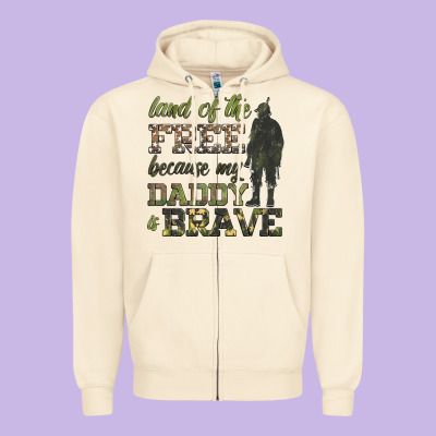 Land Of The Free Because My Daddy Is Brave Zipper Hoodie Designed By Hra Design Shop