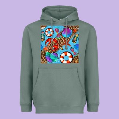 Summer With Leopard Seamless Pattern Heavyweight Hoodie Designed By Bundleandbundleshop