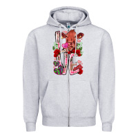Heather Grey love cow valentine Zipper Hoodie - RacoonDesign