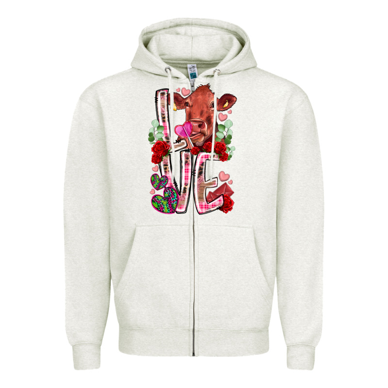 Love Cow Valentine Zipper Hoodie by RacoonDesign | Teevron
