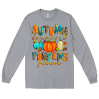 Heather Grey autumn leaves and pumpkins please Long Sleeve Tee - Zillion Design Studio