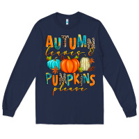 Navy autumn leaves and pumpkins please Long Sleeve Tee - Zillion Design Studio
