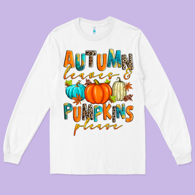 Autumn Leaves And Pumpkins Please Long Sleeve Tee Designed By Zillion Design Studio
