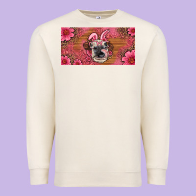 Easter Heifer With Bunny Ears And Glasses License Plate Premium Sweatshirt Designed By Artiststas