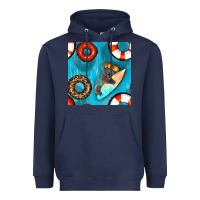 Navy koala at the pool seamless pattern Heavyweight Hoodie - BundleAndBundleShop