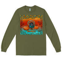 Army Green thankful with turkey and pumpkins Long Sleeve Tee - RanaPortraitStore