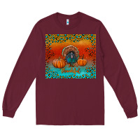 Burgundy thankful with turkey and pumpkins Long Sleeve Tee - RanaPortraitStore