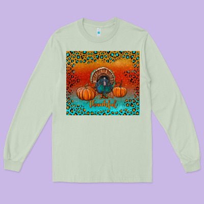 Thankful With Turkey And Pumpkins Long Sleeve Tee Designed By Ranaportraitstore