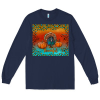 Navy thankful with turkey and pumpkins Long Sleeve Tee - RanaPortraitStore