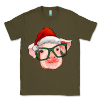Army Green christmas pig with santa claus hat Classic Tee - RanaPortraitStore