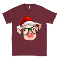 Burgundy christmas pig with santa claus hat Classic Tee - RanaPortraitStore