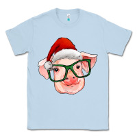 Dusty Blue christmas pig with santa claus hat Classic Tee - RanaPortraitStore
