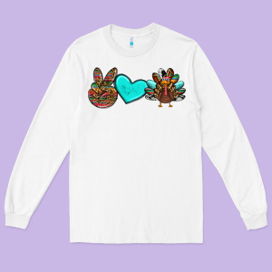 Peace Love Thanksgiving Turkey Long Sleeve Tee Designed By Ranaportraitstore