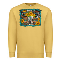 Antique Gold longhorn bull skull western turquoise background Premium Sweatshirt - Artiststas