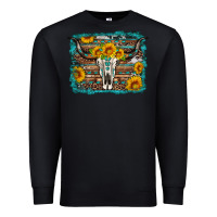 Black longhorn bull skull western turquoise background Premium Sweatshirt - Artiststas