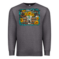 Charcoal Heather longhorn bull skull western turquoise background Premium Sweatshirt - Artiststas