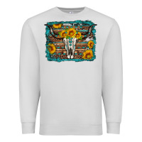 Dove Grey longhorn bull skull western turquoise background Premium Sweatshirt - Artiststas