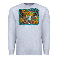 Heather Grey longhorn bull skull western turquoise background Premium Sweatshirt - Artiststas