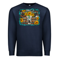 Navy longhorn bull skull western turquoise background Premium Sweatshirt - Artiststas