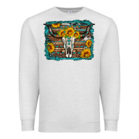 Oatmeal Heather longhorn bull skull western turquoise background Premium Sweatshirt - Artiststas