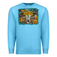 Ocean Blue longhorn bull skull western turquoise background Premium Sweatshirt - Artiststas