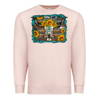 Pale Pink longhorn bull skull western turquoise background Premium Sweatshirt - Artiststas