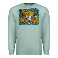 Seafoam longhorn bull skull western turquoise background Premium Sweatshirt - Artiststas