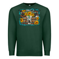 Sports Green longhorn bull skull western turquoise background Premium Sweatshirt - Artiststas