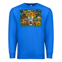 True Royal longhorn bull skull western turquoise background Premium Sweatshirt - Artiststas