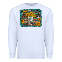 White longhorn bull skull western turquoise background Premium Sweatshirt - Artiststas