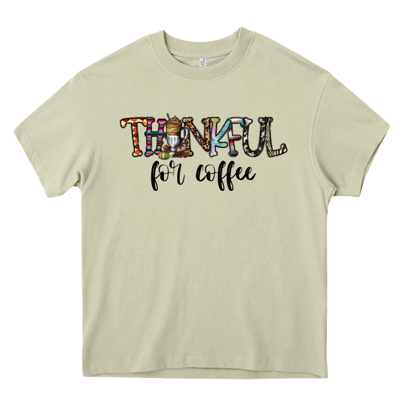Thankful For Coffee Heavy Core Tee by CowhideDigitalArt | Teevron