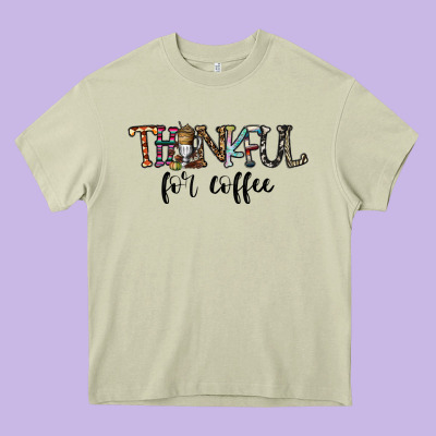Thankful For Coffee Heavy Core Tee Designed By Cowhidedigitalart