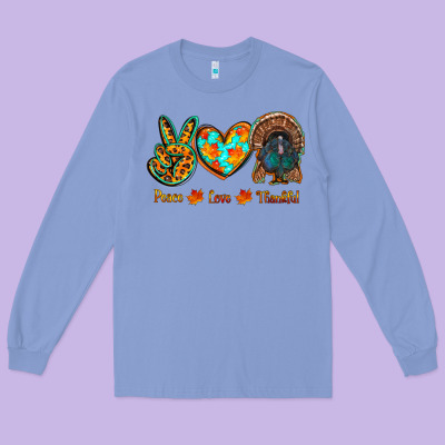 Peace Love Thankful Long Sleeve Tee Designed By Ranaportraitstore