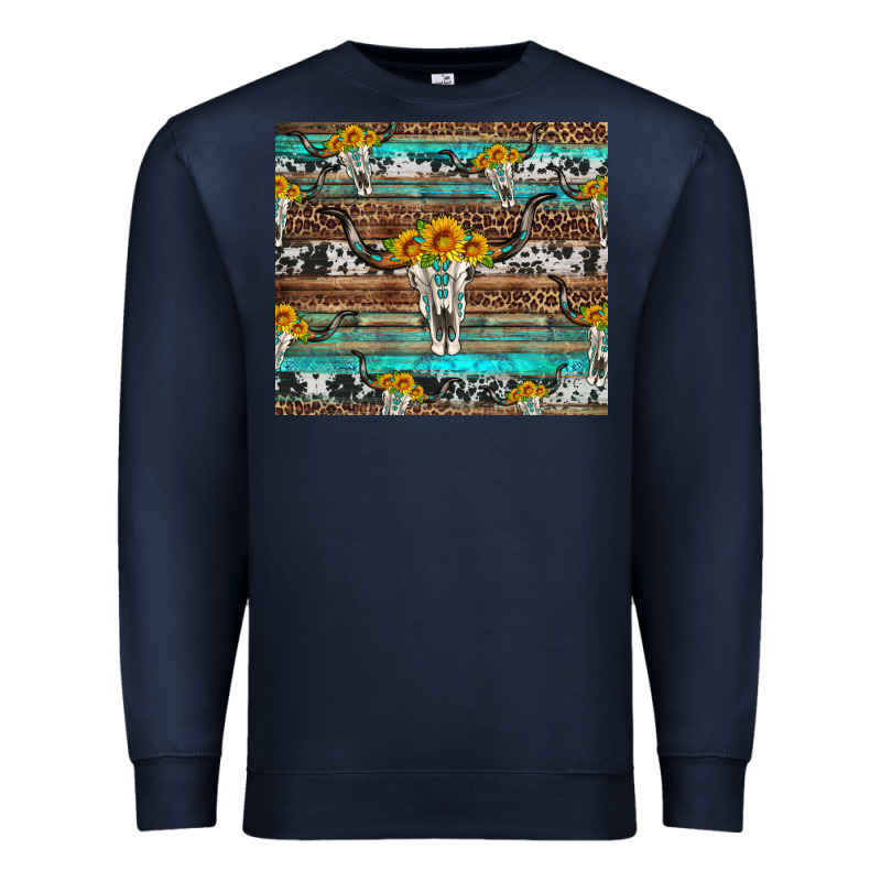 Longhorn Bull Skull Cowhide Leopard Turquoise Premium Sweatshirt by Artiststas | Teevron