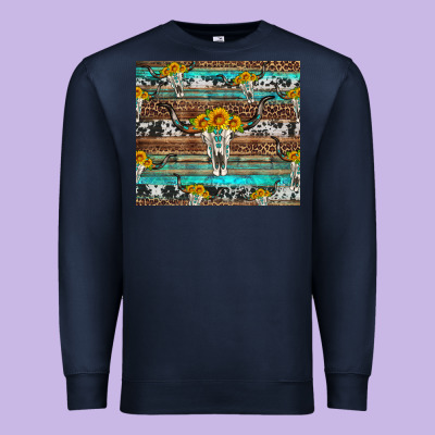 Longhorn Bull Skull Cowhide Leopard Turquoise Premium Sweatshirt Designed By Artiststas