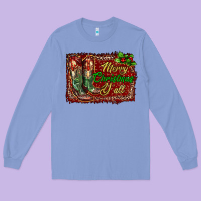 Merry Christmas Y'all Boots Long Sleeve Tee Designed By Ranaportraitstore