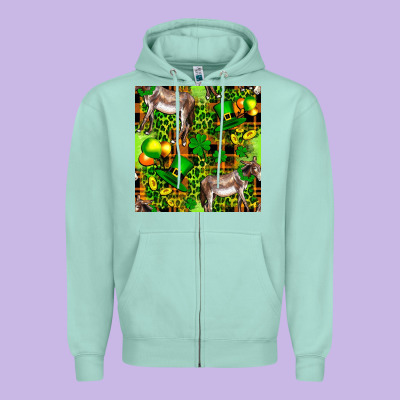 St. Patrick's Donkey With Leprechaun Hat Seamless Zipper Hoodie Designed By Fadigitalartstudio