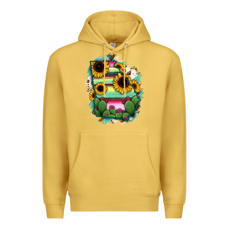 Georgia Map Sunflower Cactus Serape Premium Hoodie by RanaPortraitStore | Teevron