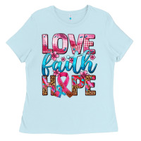 Baby Blue love faith hope with cancer ribbon  ado Ladies Tee - AdoDesignShop