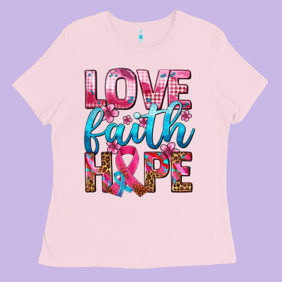 Love Faith Hope With Cancer Ribbon  Ado Ladies Tee Designed By Adodesignshop