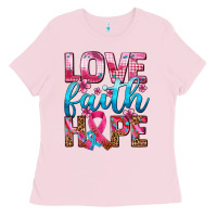 Bubblegum Pink love faith hope with cancer ribbon  ado Ladies Tee - AdoDesignShop